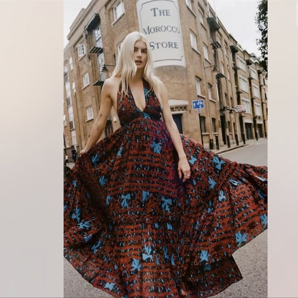 Free People X Zandra Rhodes Super Nova Maxi Halter Dress XS boho NWOT RARE - Picture 9 of 10